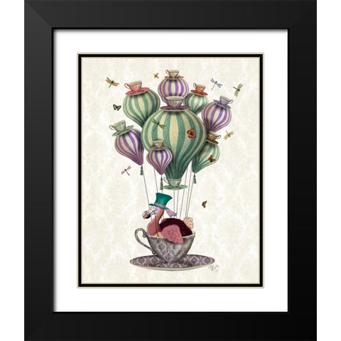 Dodo Balloon with Dragonflies Black Modern Wood Framed Art Print with Double Matting by Fab Funky