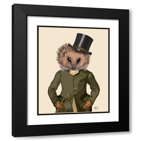 Hedgehog Rider Portrait Black Modern Wood Framed Art Print with Double Matting by Fab Funky