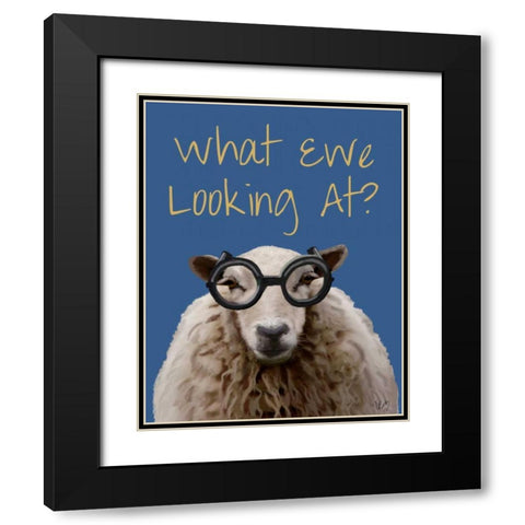 What Ewe Looking At Sheep Print Black Modern Wood Framed Art Print with Double Matting by Fab Funky