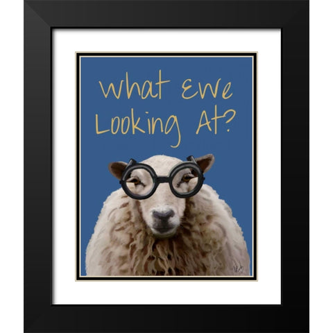 What Ewe Looking At Sheep Print Black Modern Wood Framed Art Print with Double Matting by Fab Funky