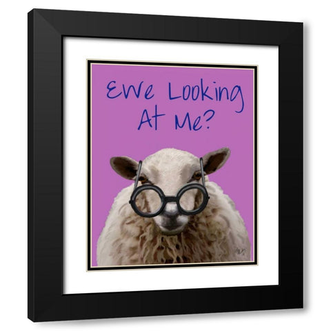 Ewe Looking at Me DeNiro Sheep Black Modern Wood Framed Art Print with Double Matting by Fab Funky