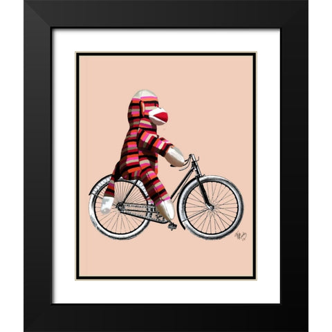 Sock Monkey on Bicycle Black Modern Wood Framed Art Print with Double Matting by Fab Funky