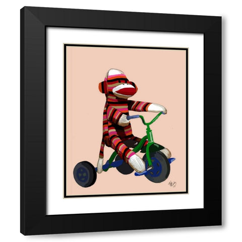 Sock Monkey Tricycle Black Modern Wood Framed Art Print with Double Matting by Fab Funky