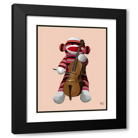 Sock Monkey and Cello Black Modern Wood Framed Art Print with Double Matting by Fab Funky