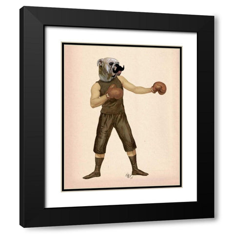 Boxing Bulldog Full Black Modern Wood Framed Art Print with Double Matting by Fab Funky