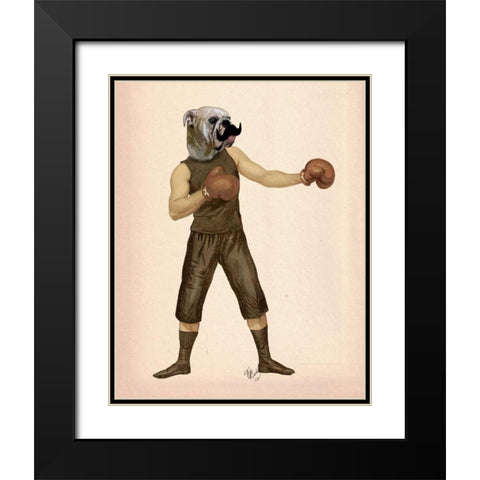 Boxing Bulldog Full Black Modern Wood Framed Art Print with Double Matting by Fab Funky
