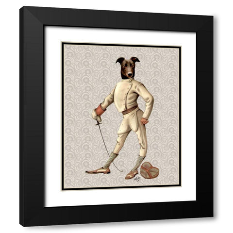 Greyhound Fencer in Cream Full Black Modern Wood Framed Art Print with Double Matting by Fab Funky