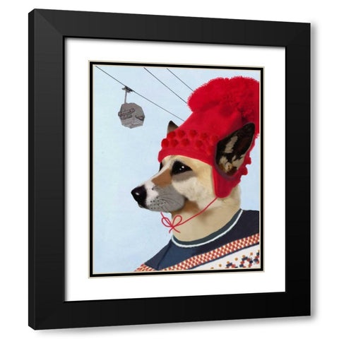 Dog in Ski Sweater Black Modern Wood Framed Art Print with Double Matting by Fab Funky