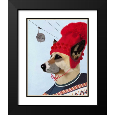 Dog in Ski Sweater Black Modern Wood Framed Art Print with Double Matting by Fab Funky