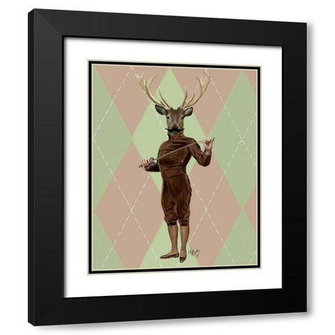 Fencing Deer Full Black Modern Wood Framed Art Print with Double Matting by Fab Funky