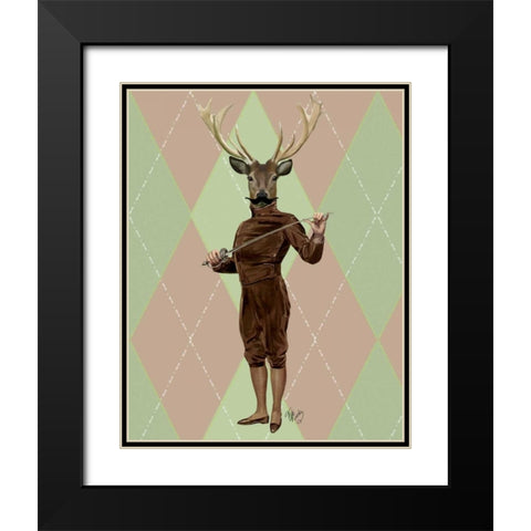 Fencing Deer Full Black Modern Wood Framed Art Print with Double Matting by Fab Funky