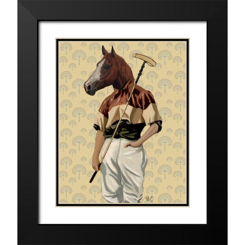 Polo Horse Portrait Black Modern Wood Framed Art Print with Double Matting by Fab Funky
