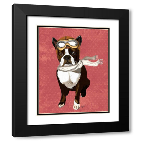 Boston Terrier Flying Ace Black Modern Wood Framed Art Print with Double Matting by Fab Funky