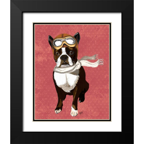 Boston Terrier Flying Ace Black Modern Wood Framed Art Print with Double Matting by Fab Funky