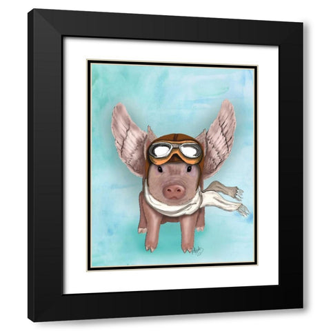Aviator Piggy Black Modern Wood Framed Art Print with Double Matting by Fab Funky