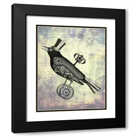 Steampunk Crow Black Modern Wood Framed Art Print with Double Matting by Fab Funky