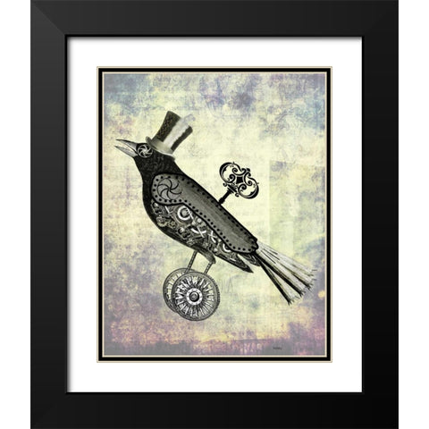 Steampunk Crow Black Modern Wood Framed Art Print with Double Matting by Fab Funky