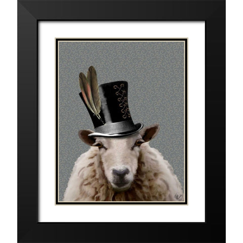 Steampunk Sheep Black Modern Wood Framed Art Print with Double Matting by Fab Funky