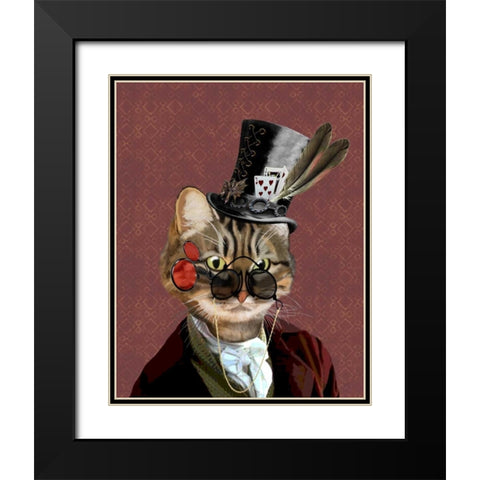 Phileas Feline Steampunk Cat Black Modern Wood Framed Art Print with Double Matting by Fab Funky