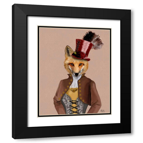 Vivienne Steampunk Fox Black Modern Wood Framed Art Print with Double Matting by Fab Funky