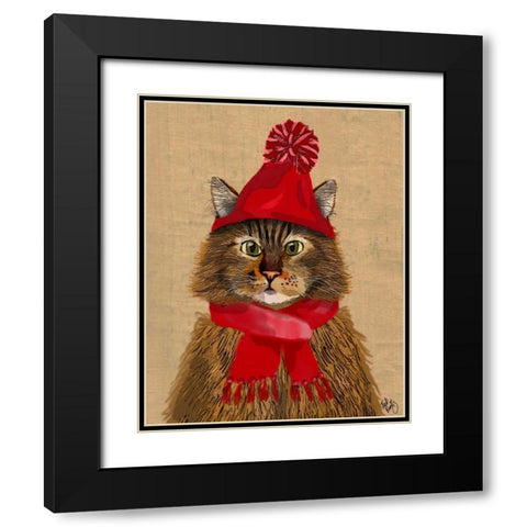 Maine Coon Cat Black Modern Wood Framed Art Print with Double Matting by Fab Funky