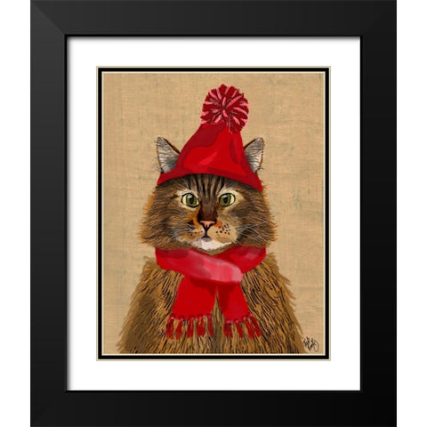 Maine Coon Cat Black Modern Wood Framed Art Print with Double Matting by Fab Funky