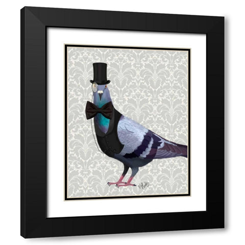 Pigeon in Waistcoat and Top Hat Black Modern Wood Framed Art Print with Double Matting by Fab Funky