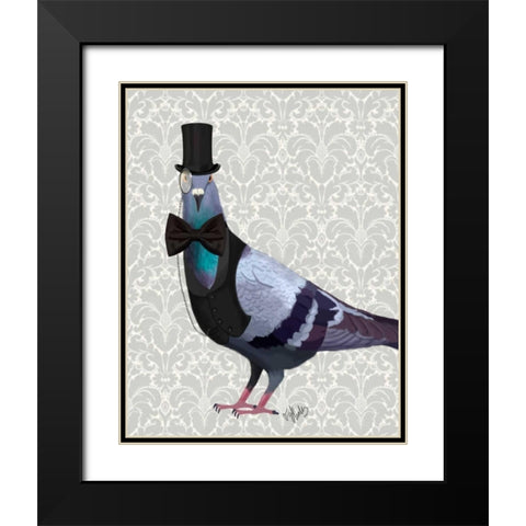 Pigeon in Waistcoat and Top Hat Black Modern Wood Framed Art Print with Double Matting by Fab Funky