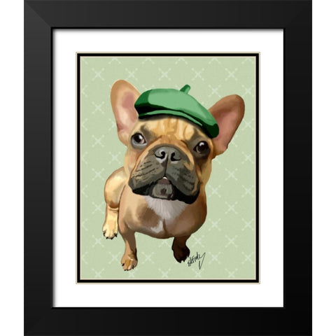 Brown French Bulldog with Green Hat Black Modern Wood Framed Art Print with Double Matting by Fab Funky