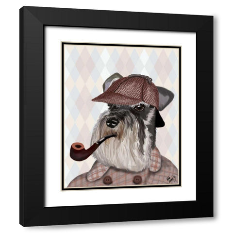 Schnauzer Sherlock Black Modern Wood Framed Art Print with Double Matting by Fab Funky