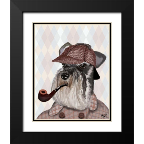 Schnauzer Sherlock Black Modern Wood Framed Art Print with Double Matting by Fab Funky