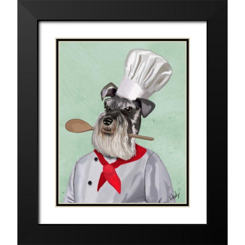 Schnauzer Chef Black Modern Wood Framed Art Print with Double Matting by Fab Funky