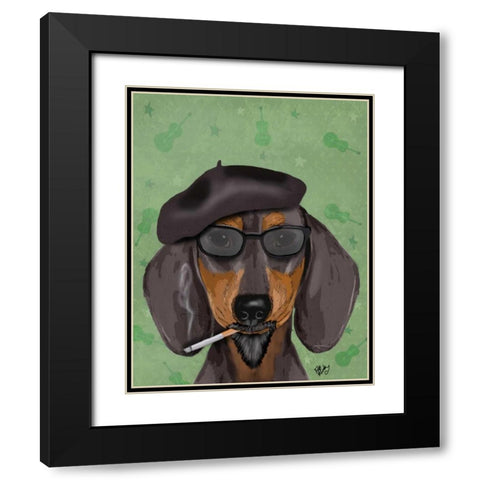 Hipster Dachshund Black Modern Wood Framed Art Print with Double Matting by Fab Funky