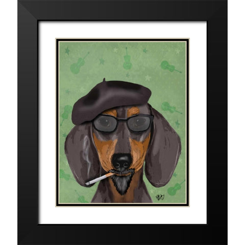 Hipster Dachshund Black Modern Wood Framed Art Print with Double Matting by Fab Funky