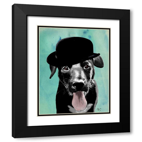 Black Labrador in Bowler Hat Black Modern Wood Framed Art Print with Double Matting by Fab Funky