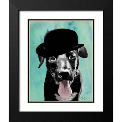 Black Labrador in Bowler Hat Black Modern Wood Framed Art Print with Double Matting by Fab Funky