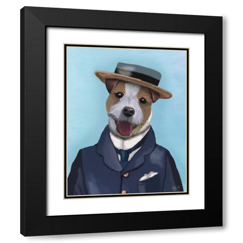 Jack Russell in Boater Black Modern Wood Framed Art Print with Double Matting by Fab Funky