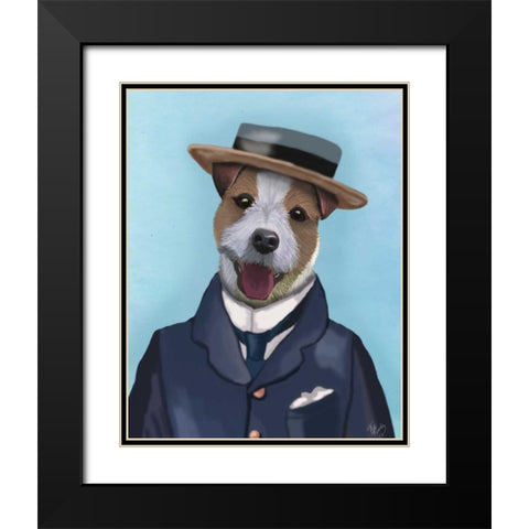 Jack Russell in Boater Black Modern Wood Framed Art Print with Double Matting by Fab Funky
