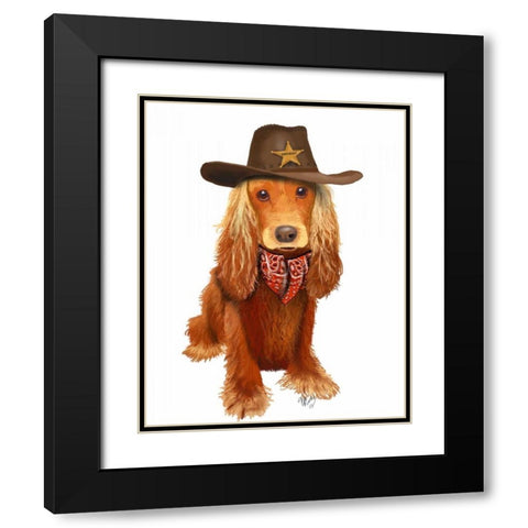 Cocker Spaniel Cowboy Black Modern Wood Framed Art Print with Double Matting by Fab Funky
