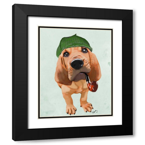 Bloodhound Sherlock Holmes Black Modern Wood Framed Art Print with Double Matting by Fab Funky