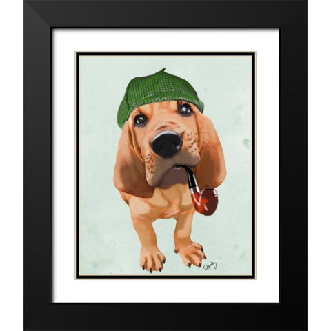 Bloodhound Sherlock Holmes Black Modern Wood Framed Art Print with Double Matting by Fab Funky