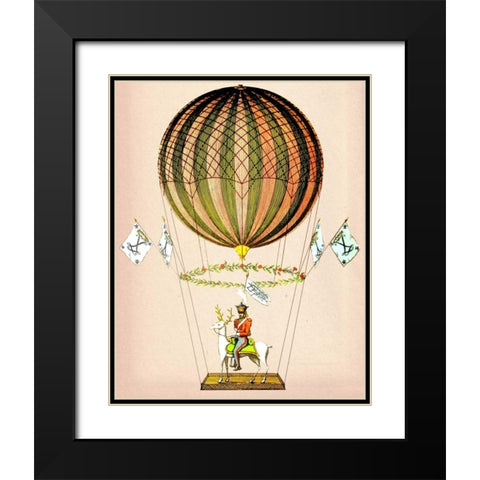 Hot Air Balloon Zephire Black Modern Wood Framed Art Print with Double Matting by Fab Funky