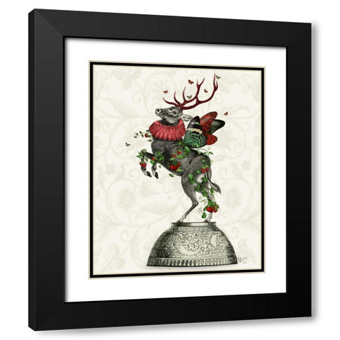 Strawberry Deer Black Modern Wood Framed Art Print with Double Matting by Fab Funky