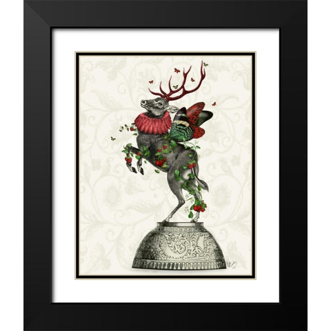 Strawberry Deer Black Modern Wood Framed Art Print with Double Matting by Fab Funky