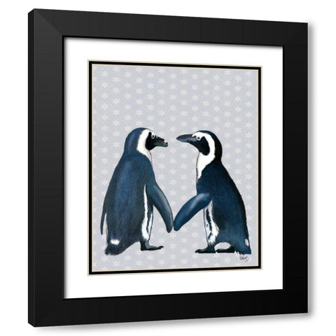 Penguins In Love Black Modern Wood Framed Art Print with Double Matting by Fab Funky