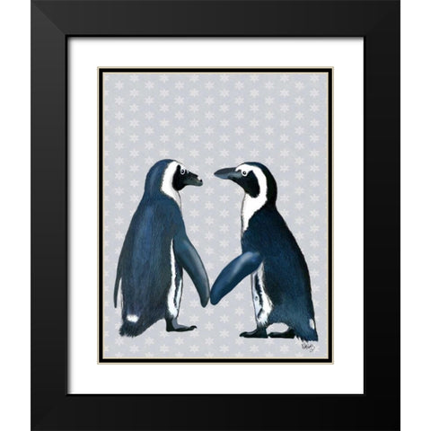 Penguins In Love Black Modern Wood Framed Art Print with Double Matting by Fab Funky