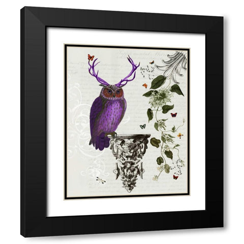 Purple Owl With Antlers Black Modern Wood Framed Art Print with Double Matting by Fab Funky