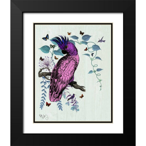 Pink Parrot Black Modern Wood Framed Art Print with Double Matting by Fab Funky