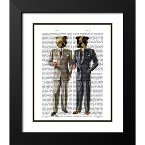 Bulldogs in Suits Black Modern Wood Framed Art Print with Double Matting by Fab Funky