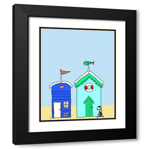 Beach Huts 2 Black Modern Wood Framed Art Print with Double Matting by Fab Funky